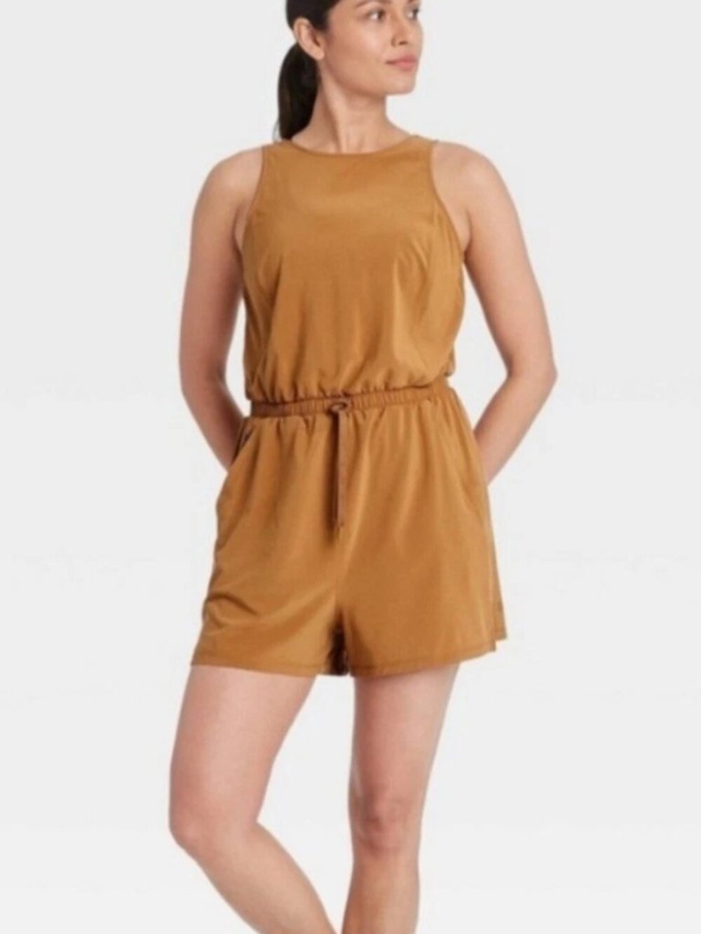All In Motion Romper Size XL Brown Sleeveless One Piece Romper Pockets